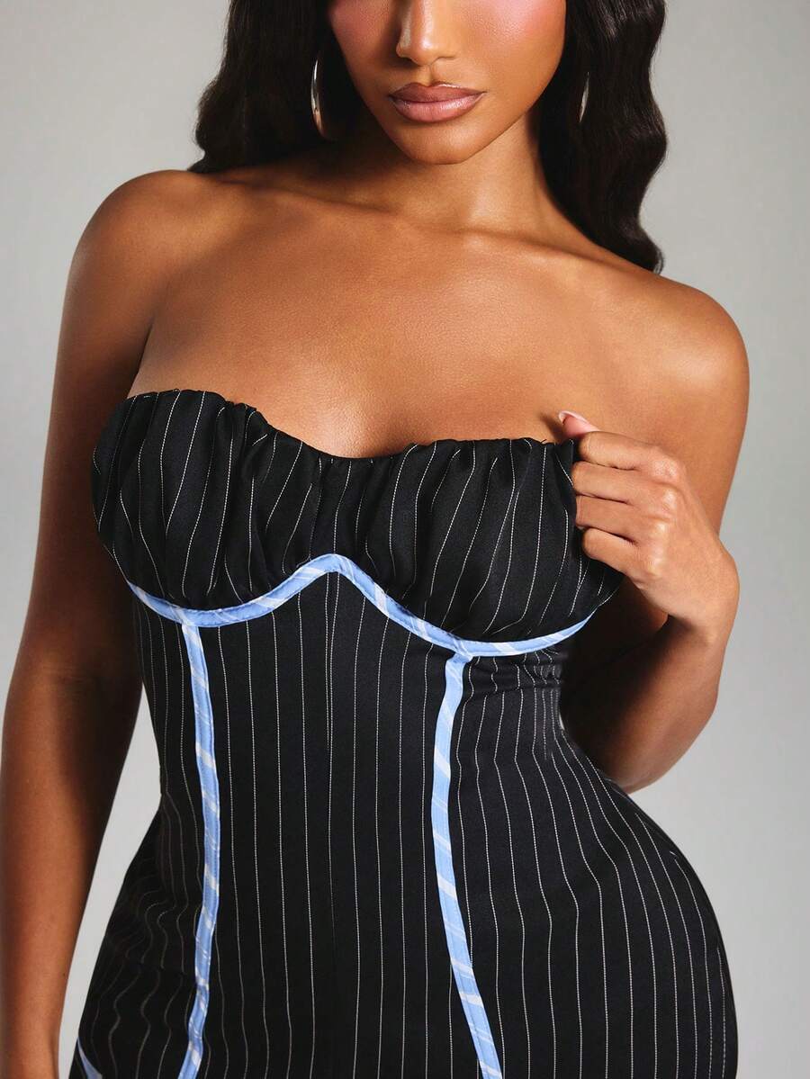 Pinstripe Corset Handkerchief Dress - view 7