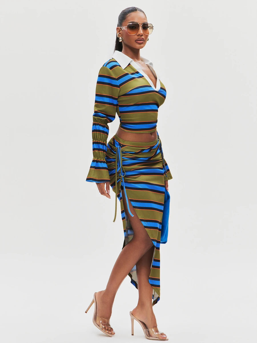Pinstripe Siren Top & Skirt Set, multicolor, front view