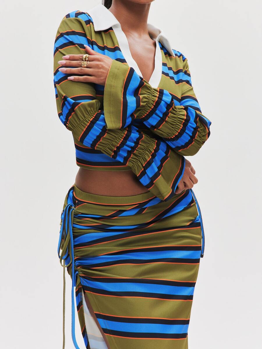 Pinstripe Siren Top & Skirt Set, multicolor, view 2