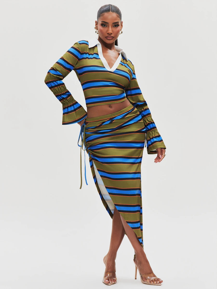 Pinstripe Siren Top & Skirt Set, multicolor, view 3