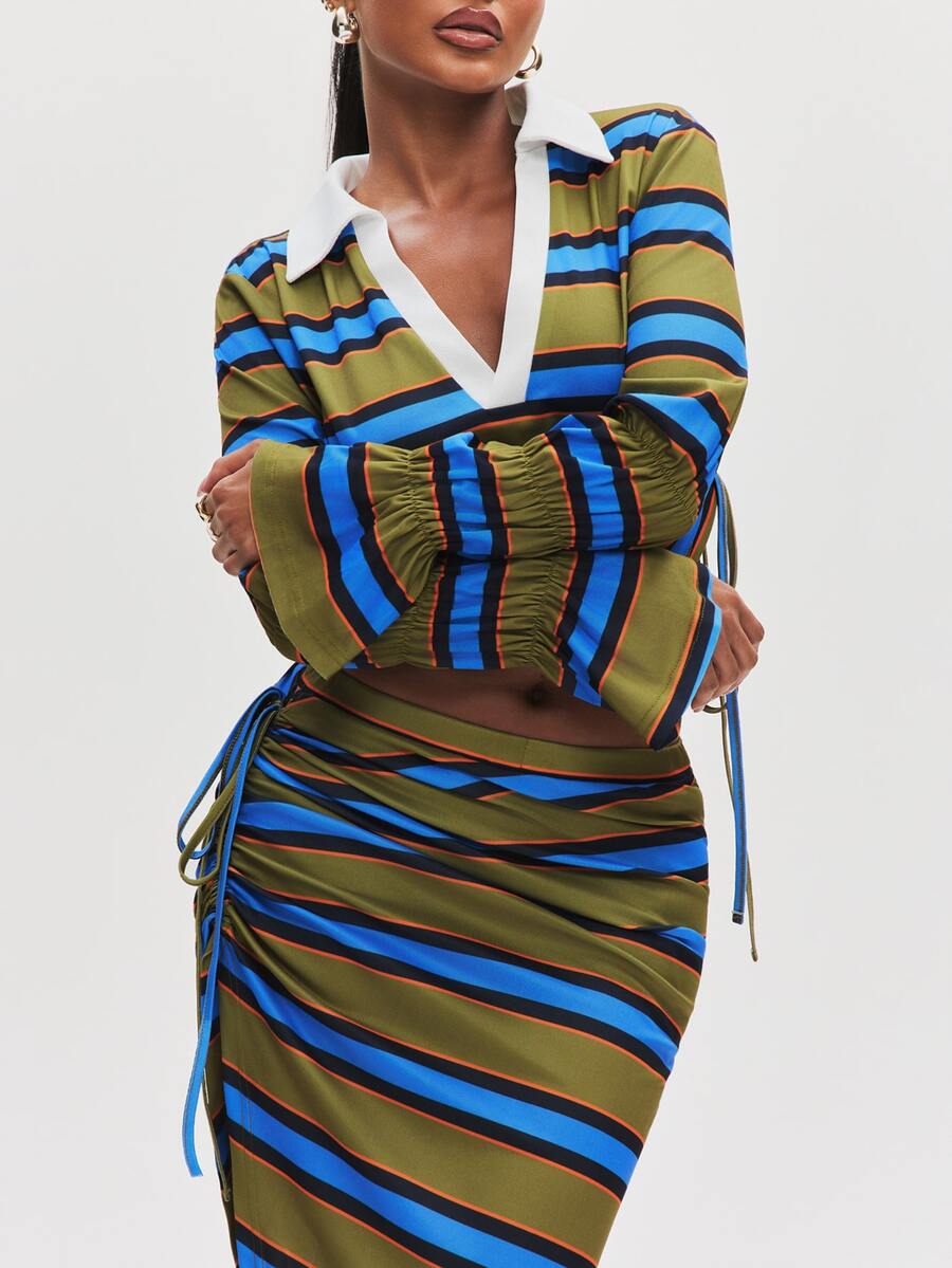 Pinstripe Siren Top & Skirt Set, multicolor, view 4