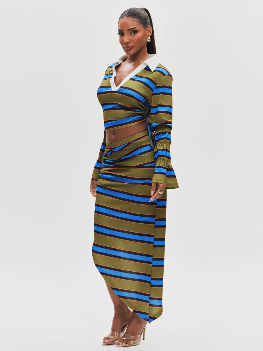 Pinstripe Siren Top & Skirt Set, multicolor, view 6