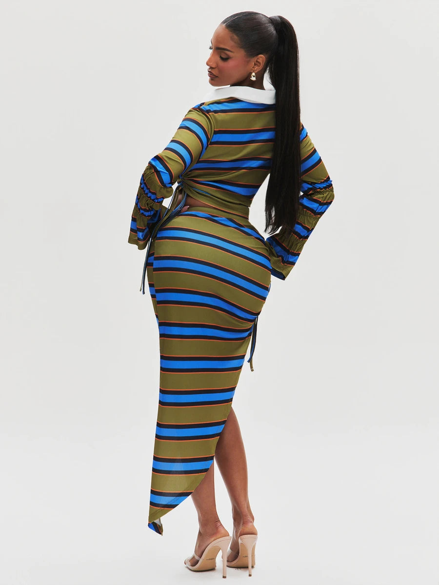 Pinstripe Siren Top & Skirt Set, multicolor, view 7