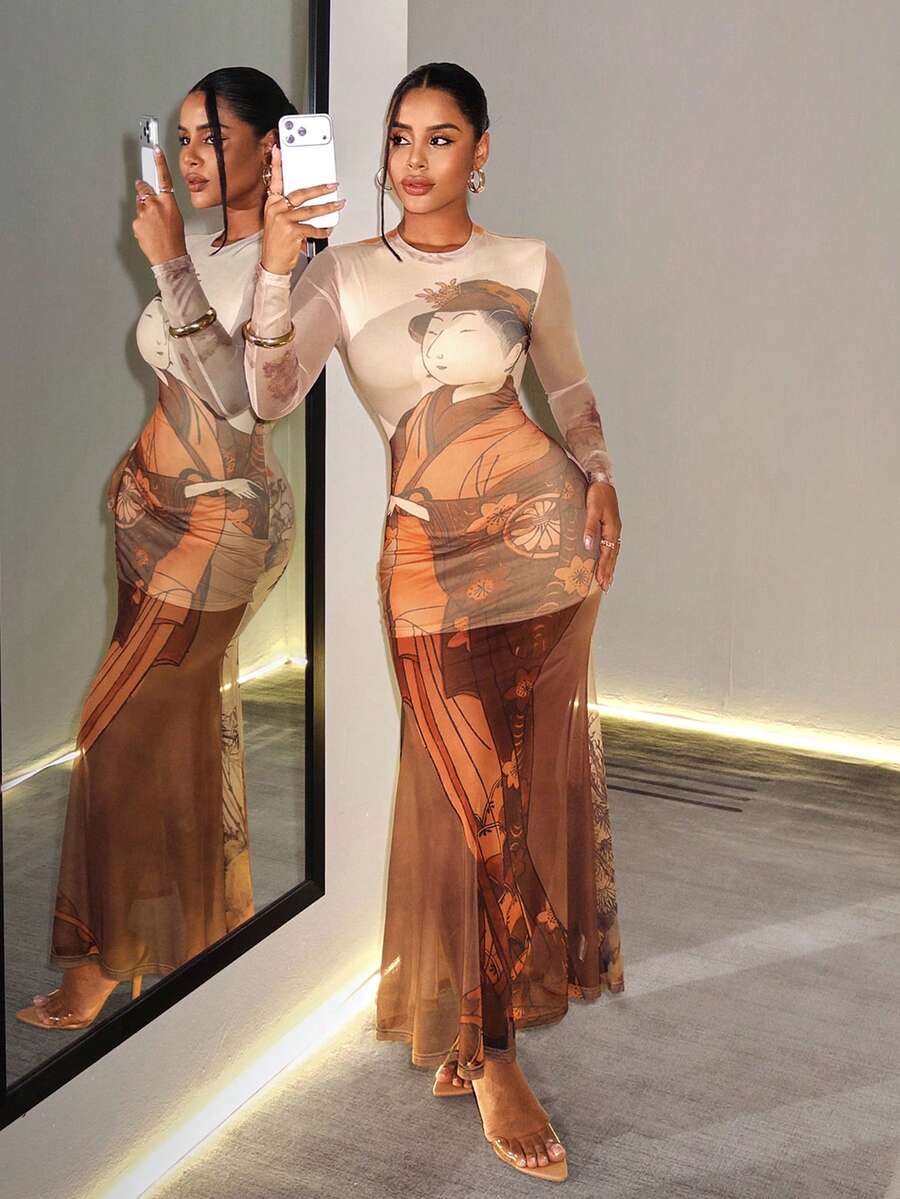 Poetry Muse Graphic Maxi Dress — SHEIN view 3