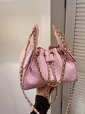 Rhombus Chain Woven Square Bag in pink - front view