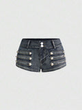Rider Button Ultra-Low Denim Shorts - view 1