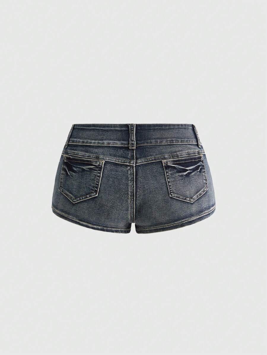 Rider Button Ultra-Low Denim Shorts - view 2