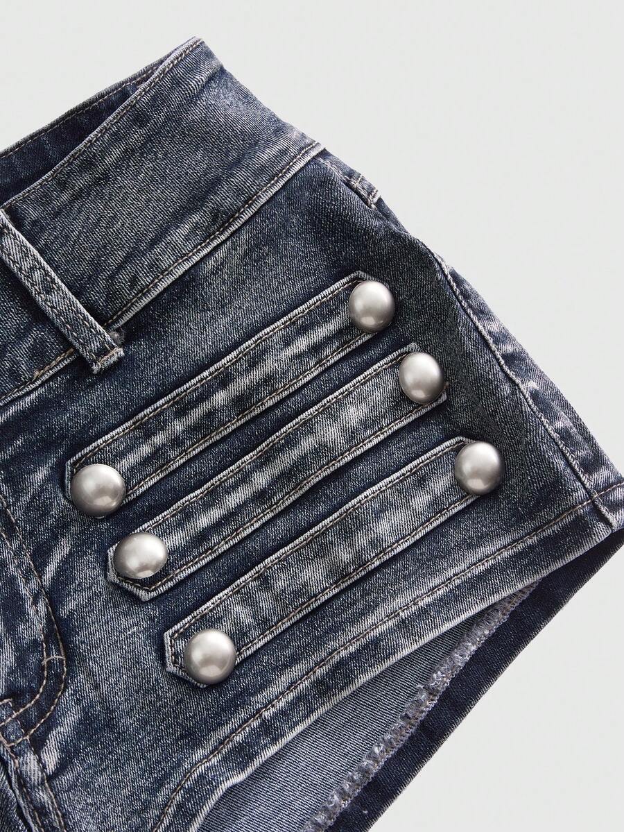 Rider Button Ultra-Low Denim Shorts - view 3