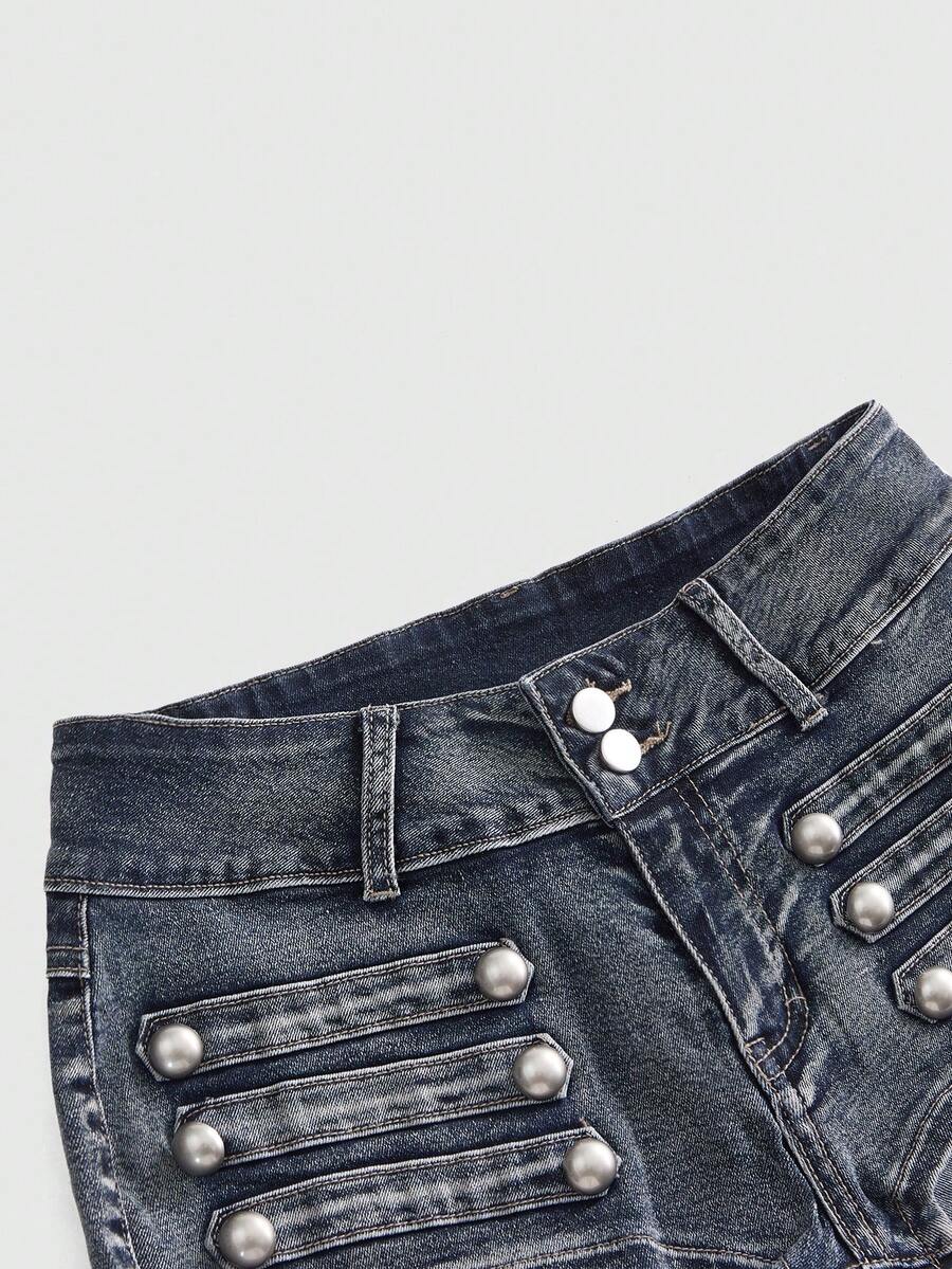 Rider Button Ultra-Low Denim Shorts - view 4