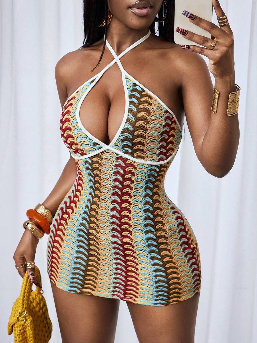 Sandstone Cross-Tie Knit Mini Dress — SHEIN view 6