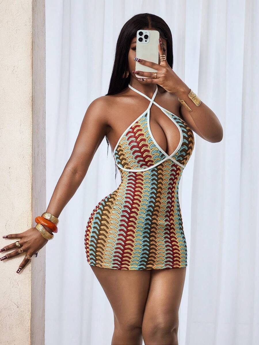 Sandstone Cross-Tie Knit Mini Dress — SHEIN view 7