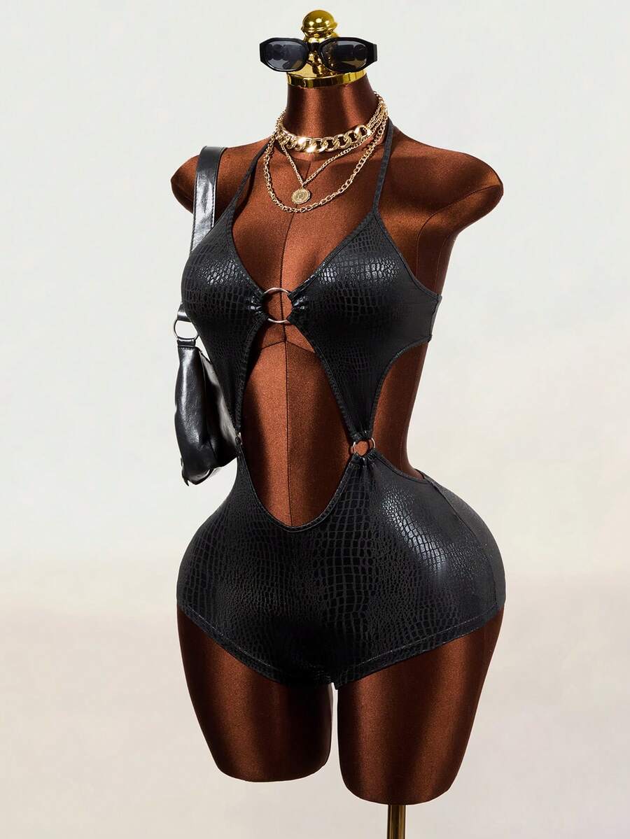 Serpent Ring Cutout Bodysuit — SHEIN view 2