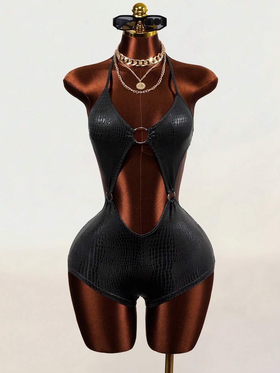 Serpent Ring Cutout Bodysuit — SHEIN view 5