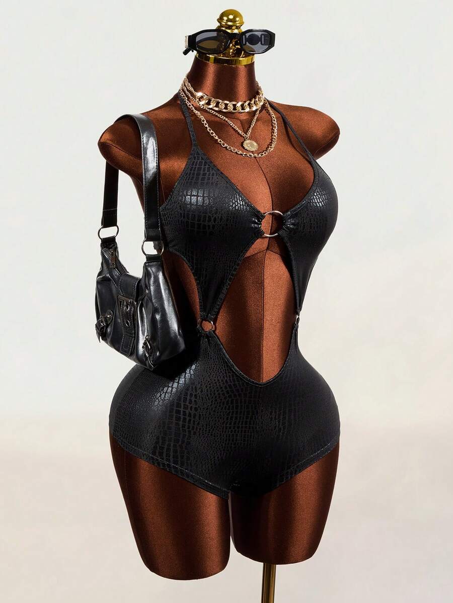 Serpent Ring Cutout Bodysuit — SHEIN view 6