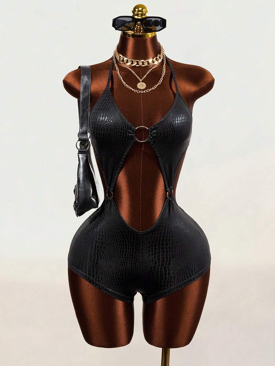 Serpent Ring Cutout Bodysuit — SHEIN view 7