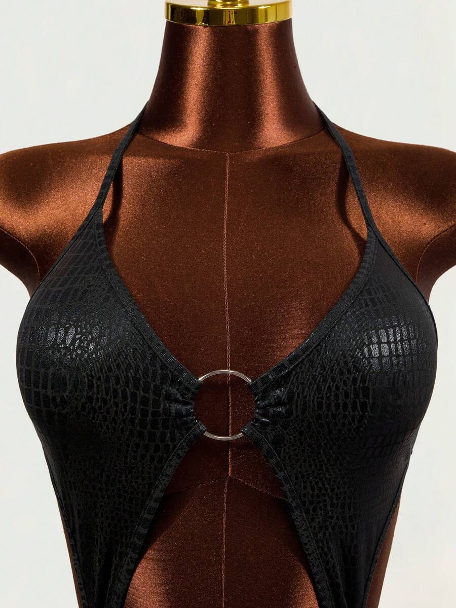 Serpent Ring Cutout Bodysuit — SHEIN view 8