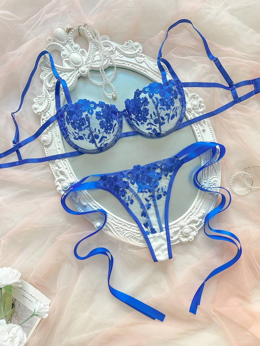 Sky Bloom Embroidered Lingerie Set — SHEIN view 1