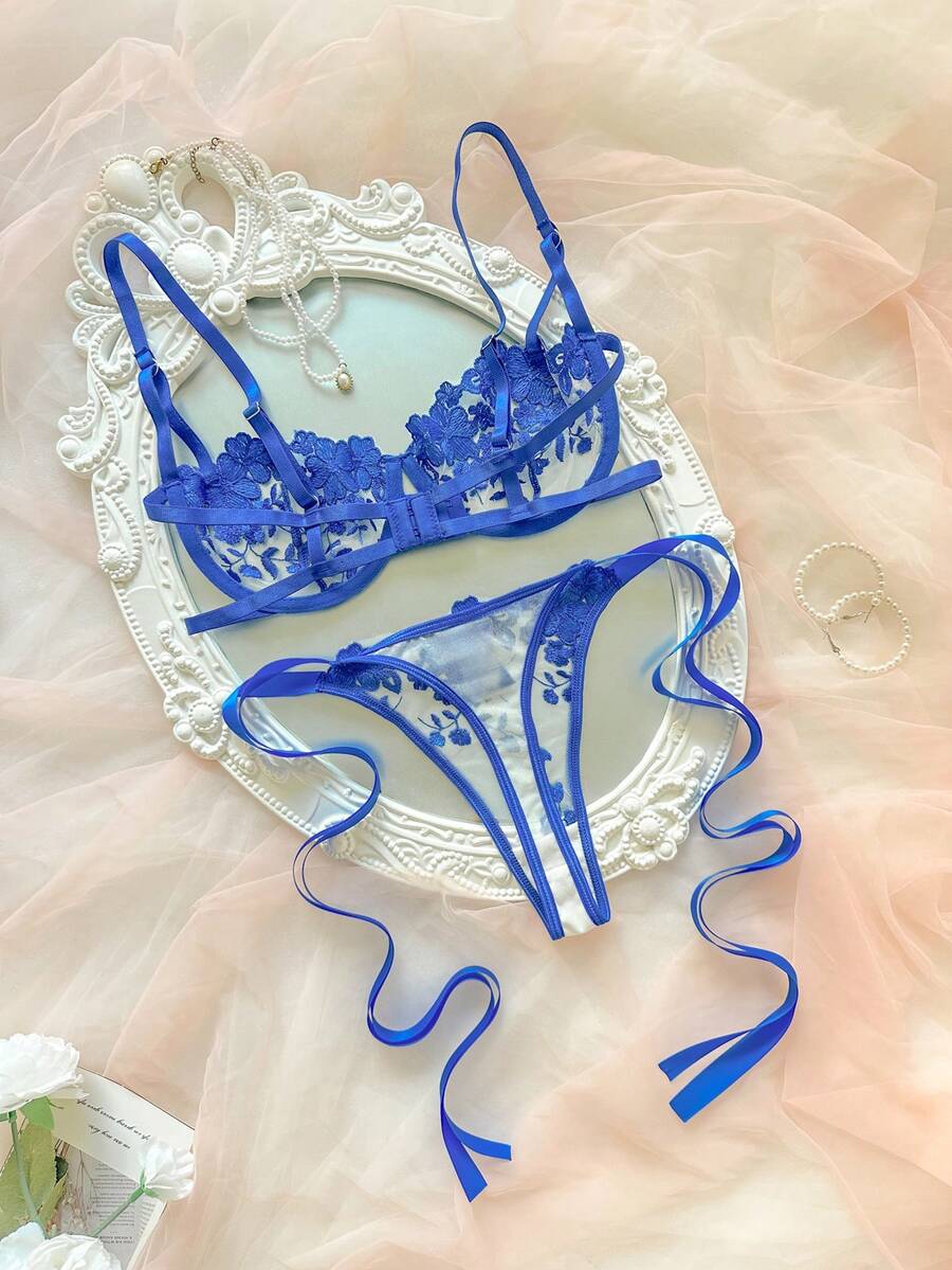 Sky Bloom Embroidered Lingerie Set — SHEIN view 2