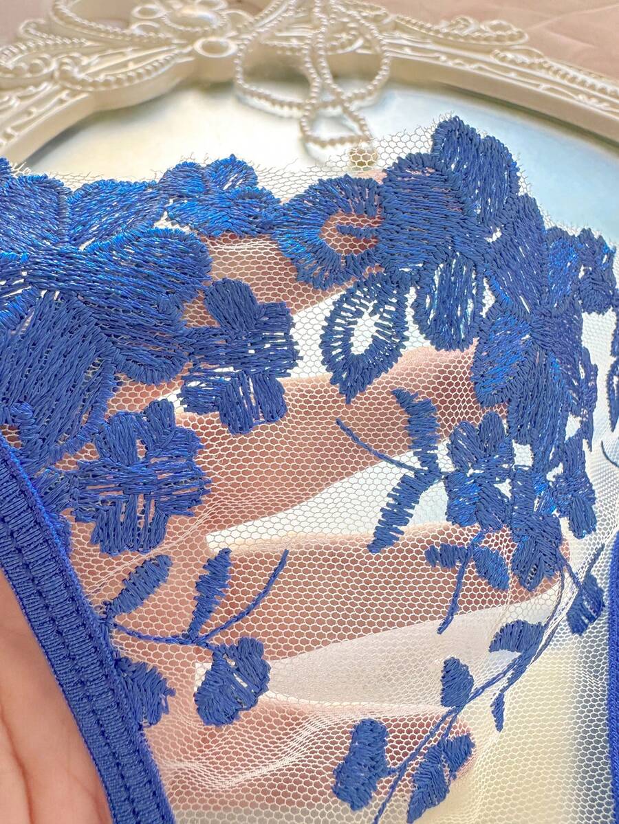 Sky Bloom Embroidered Lingerie Set — SHEIN view 4