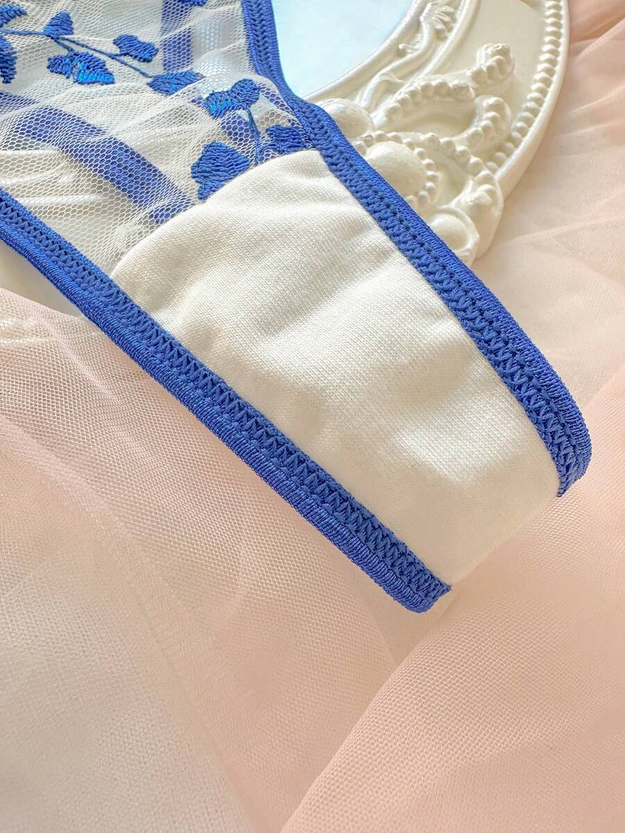 Sky Bloom Embroidered Lingerie Set — SHEIN view 5