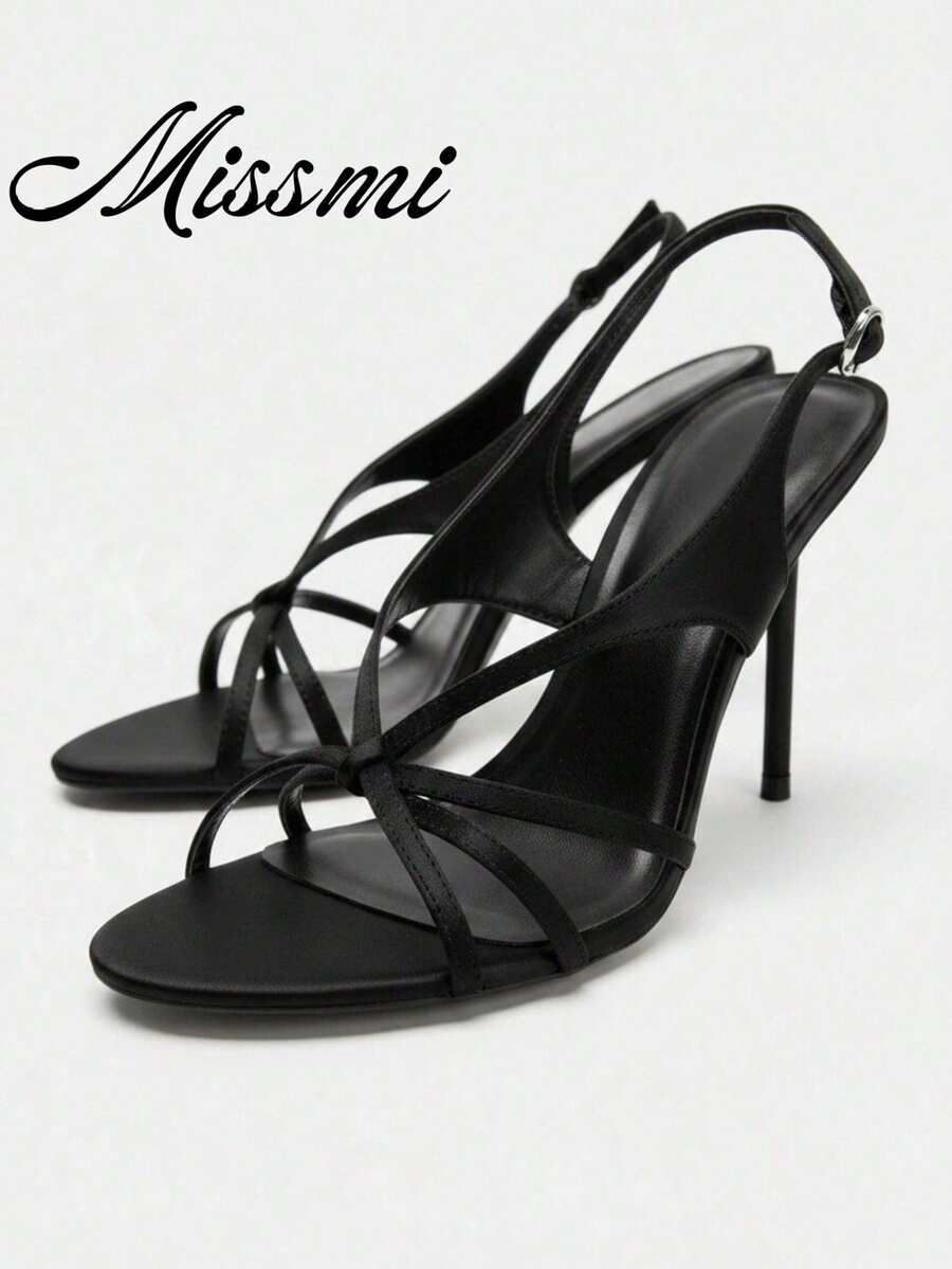 Square-Toe Thong Stiletto Sandals in black - front view