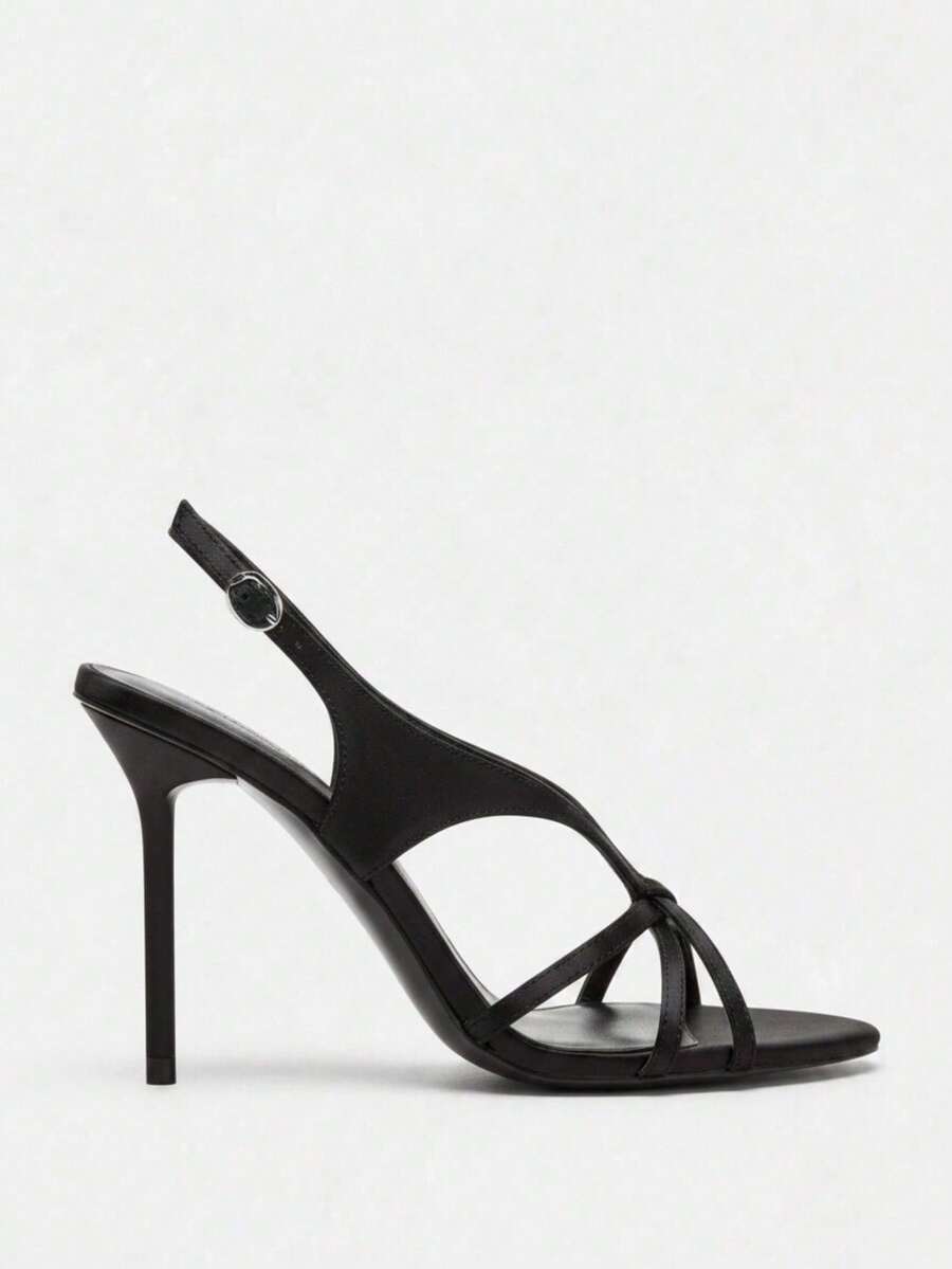 Square-Toe Thong Stiletto Sandals in black - side view