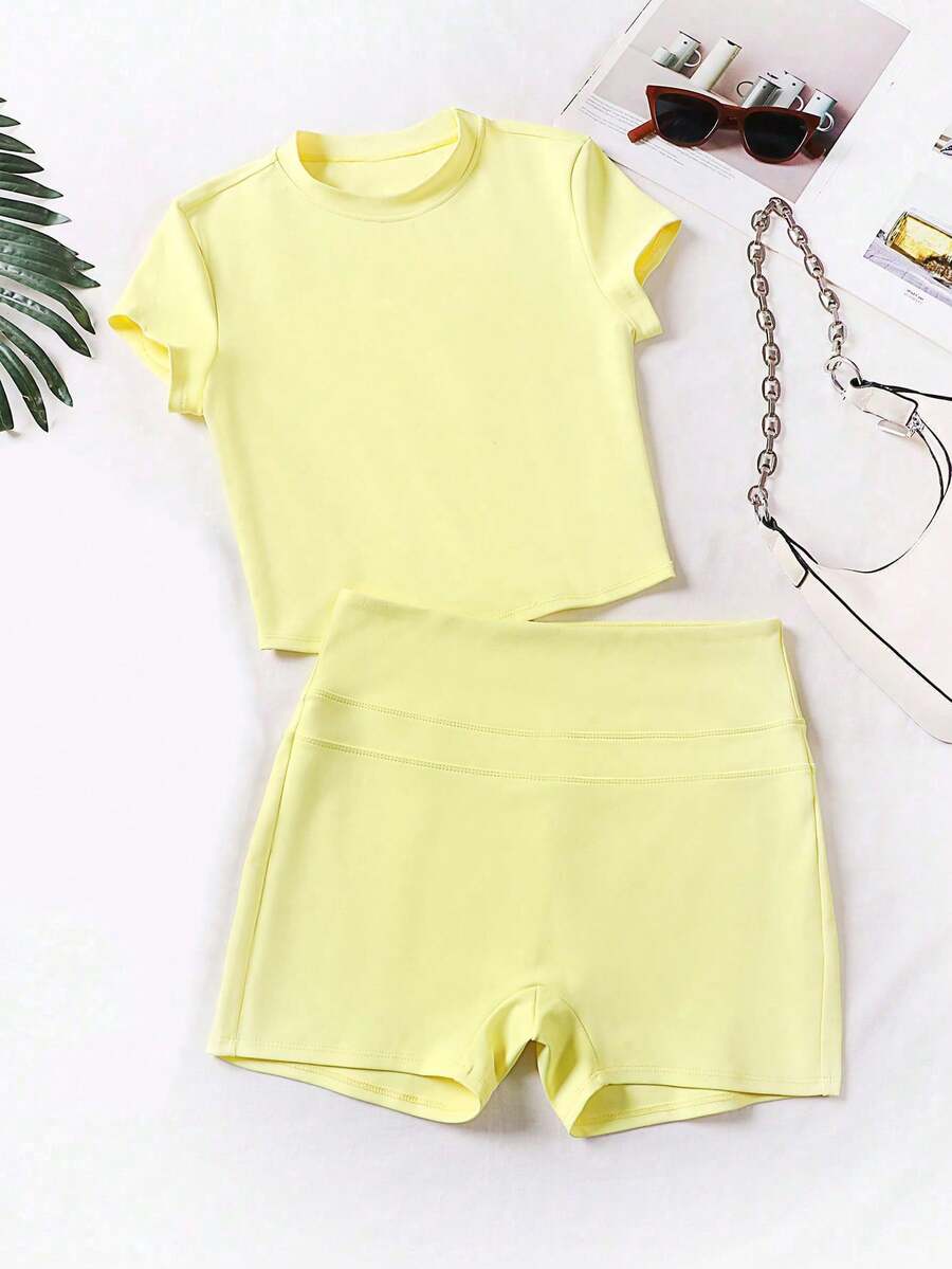 Sunbeam Yellow Biker-Short Set - front view