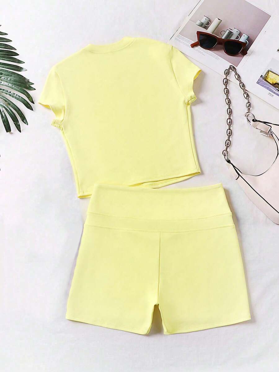 Sunbeam Yellow Biker-Short Set - back view