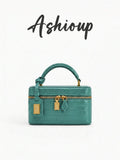 Turquoise Croc-Embossed Box Bag front view
