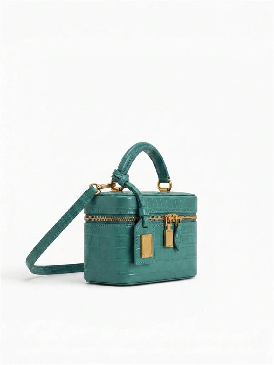 Turquoise Croc-Embossed Box Bag back view