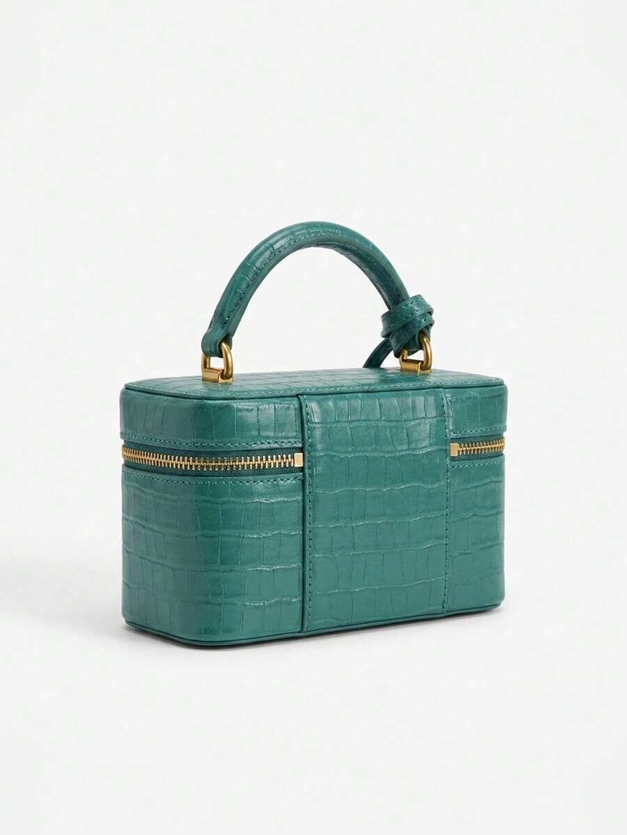 Turquoise Croc-Embossed Box Bag detail view