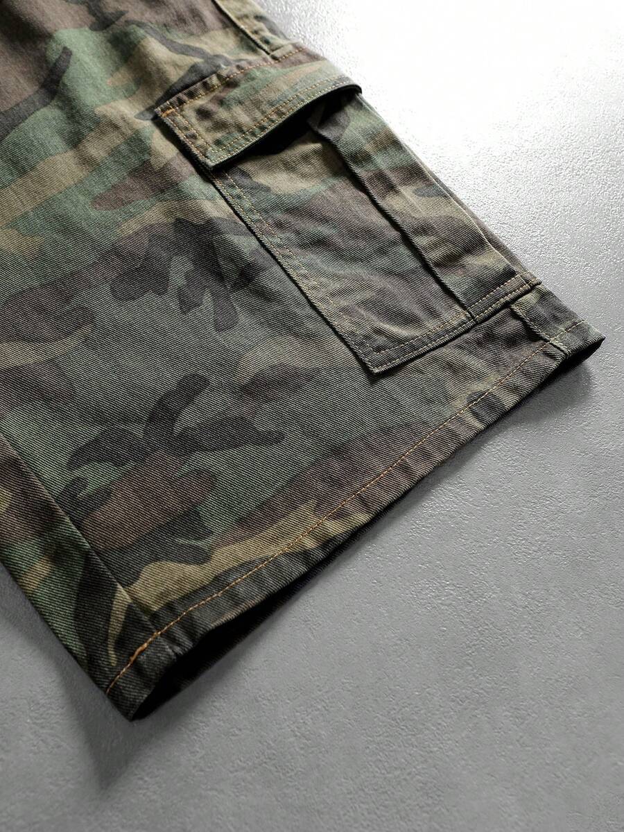 Washed Camo Denim Shorts — Army Green — view 7