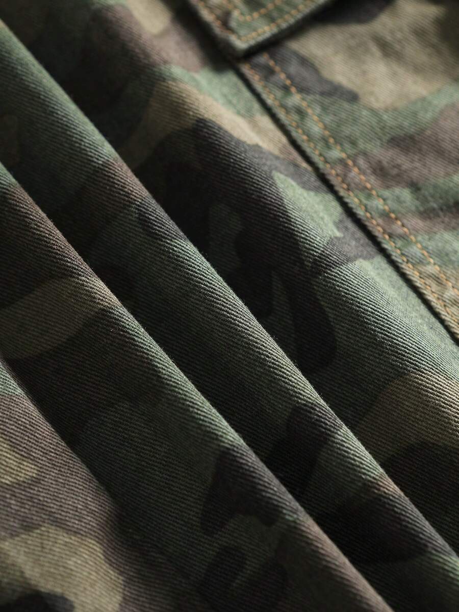 Washed Camo Denim Shorts — Army Green — view 8