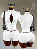 White Drawstring Sport Short Set front view