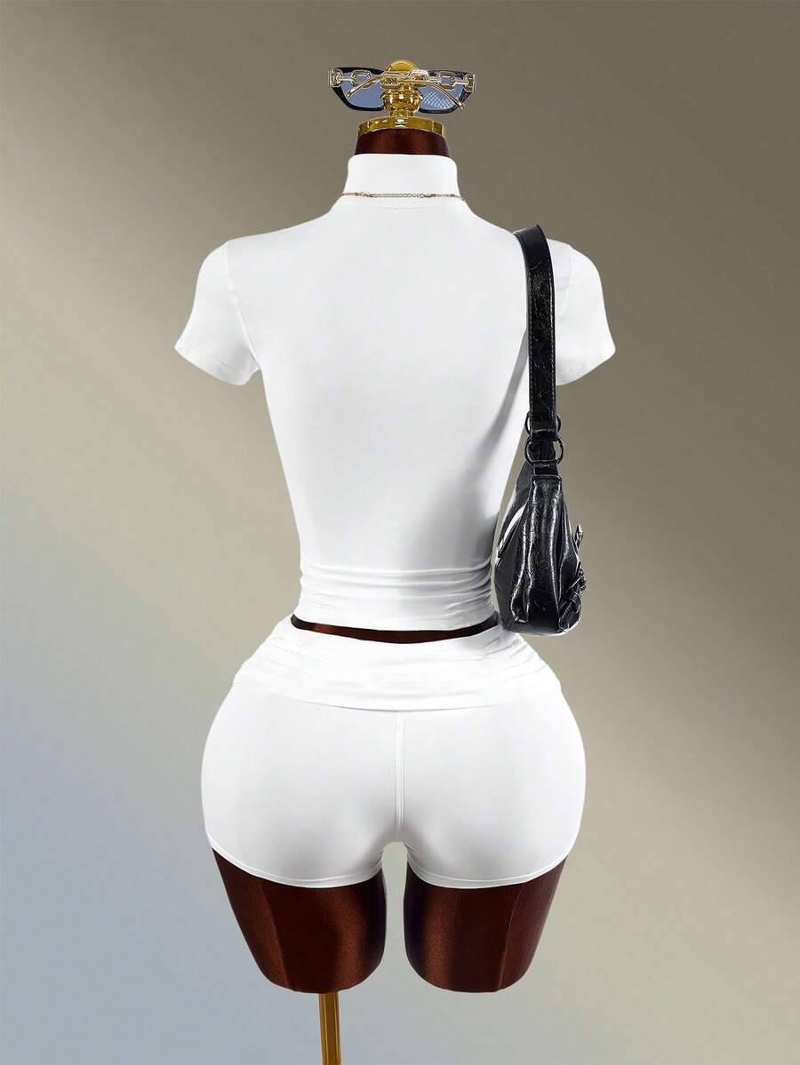White Drawstring Sport Short Set back view