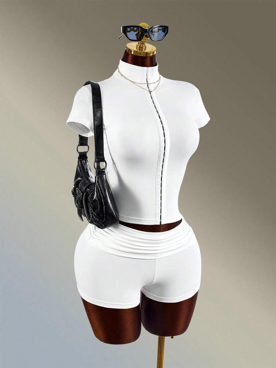 White Drawstring Sport Short Set detail view