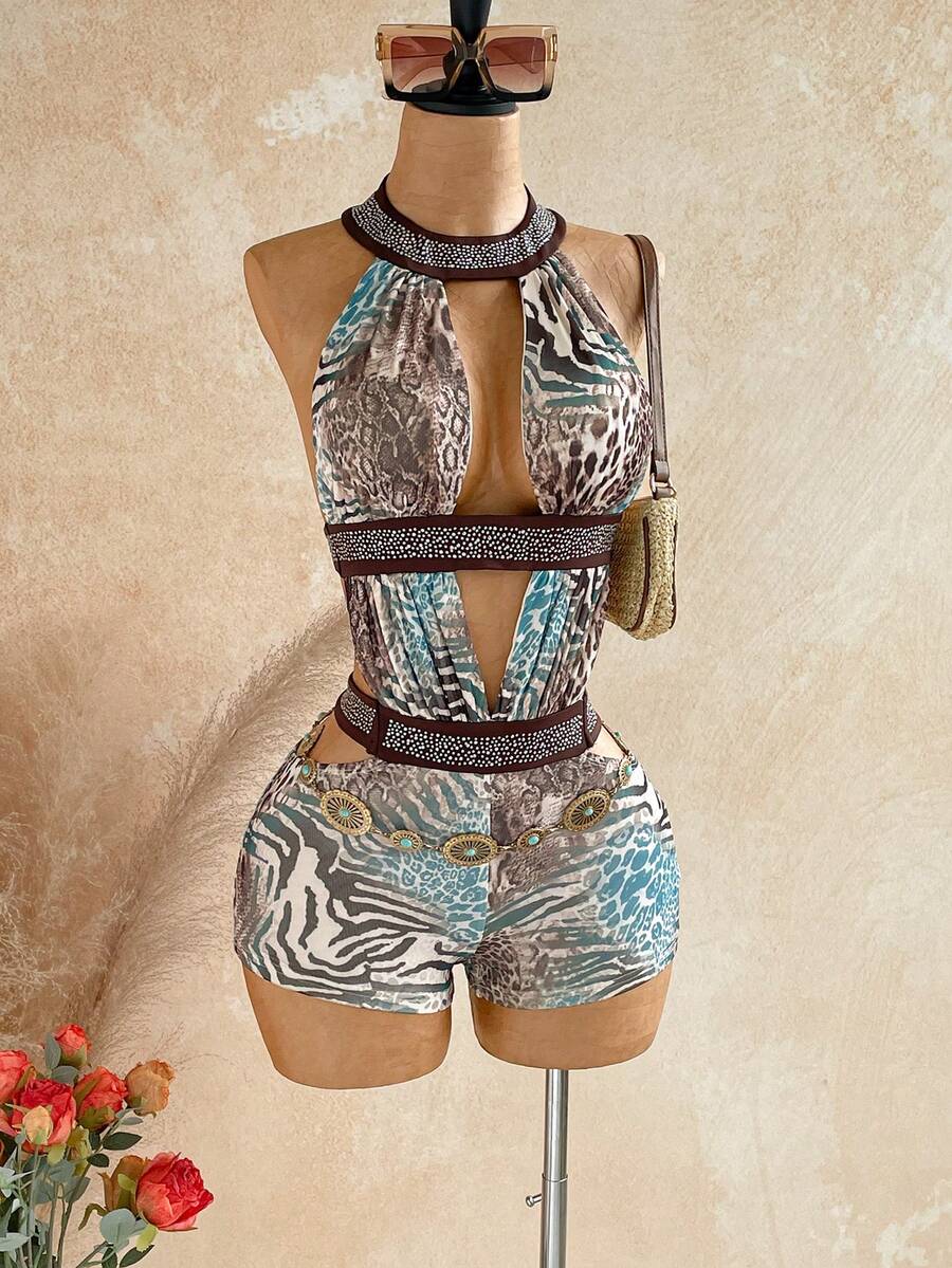 Wild Current Halter Unitard — SHEIN view 3