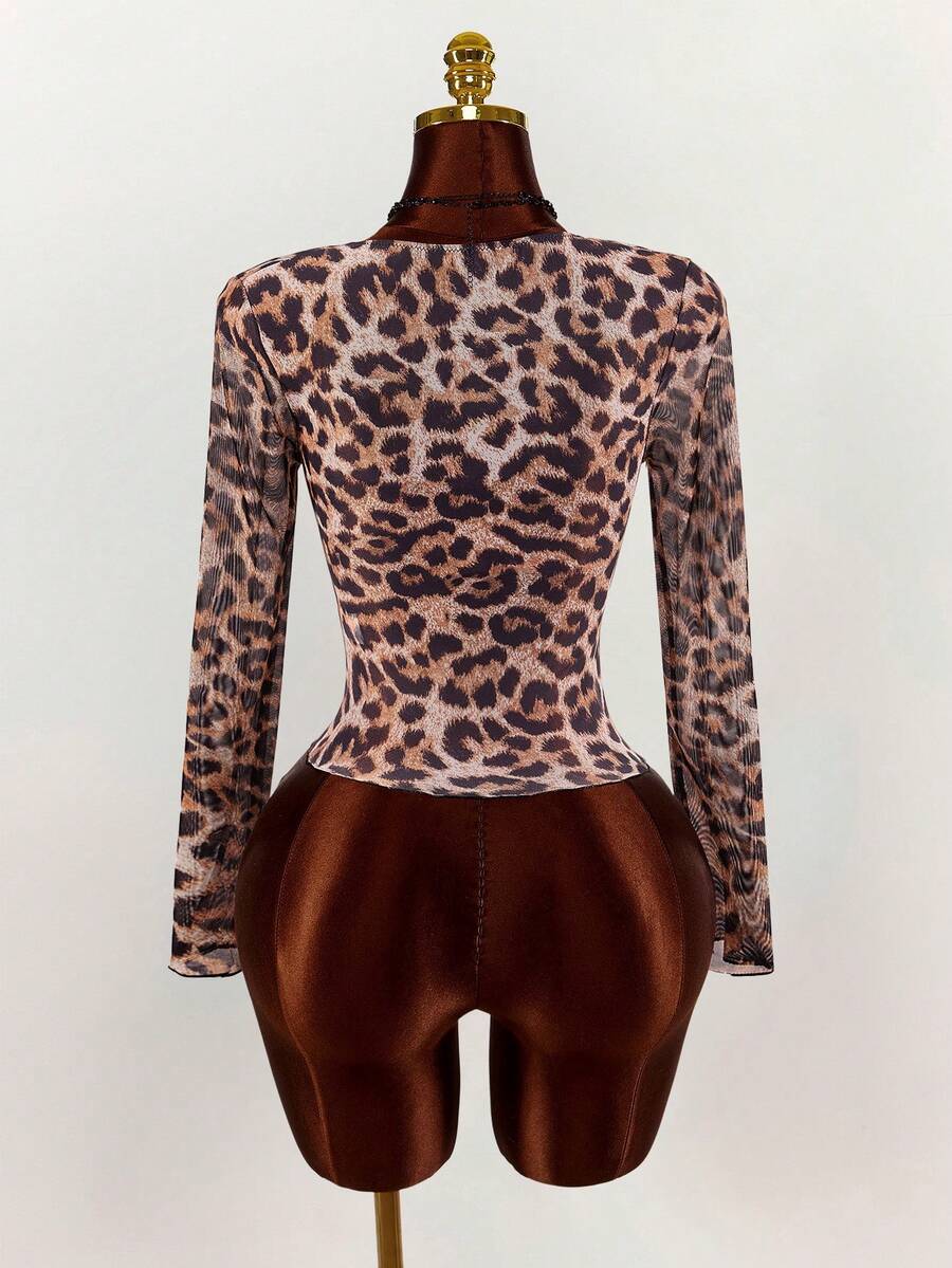 Wild Lace Leopard Long-Sleeve Top — SHEIN view 10