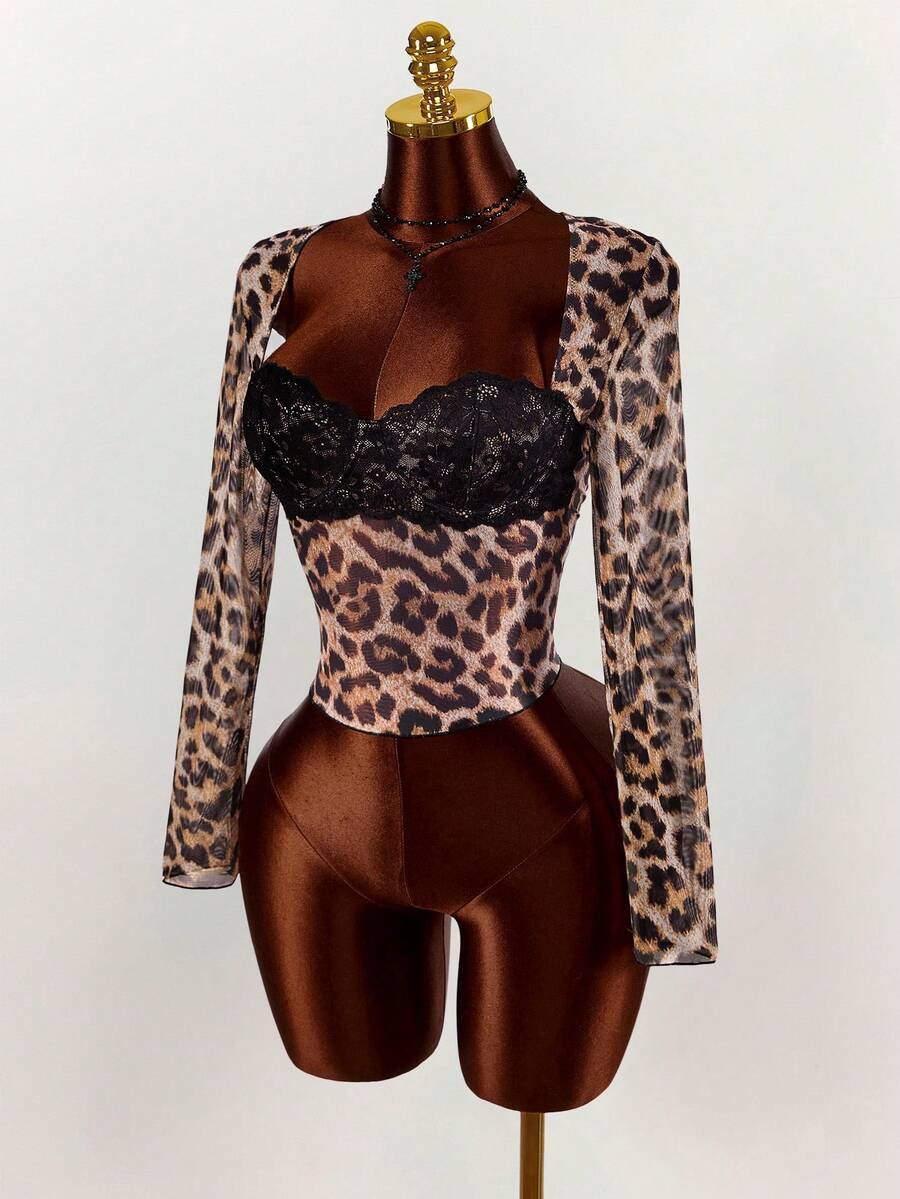 Wild Lace Leopard Long-Sleeve Top — SHEIN view 11