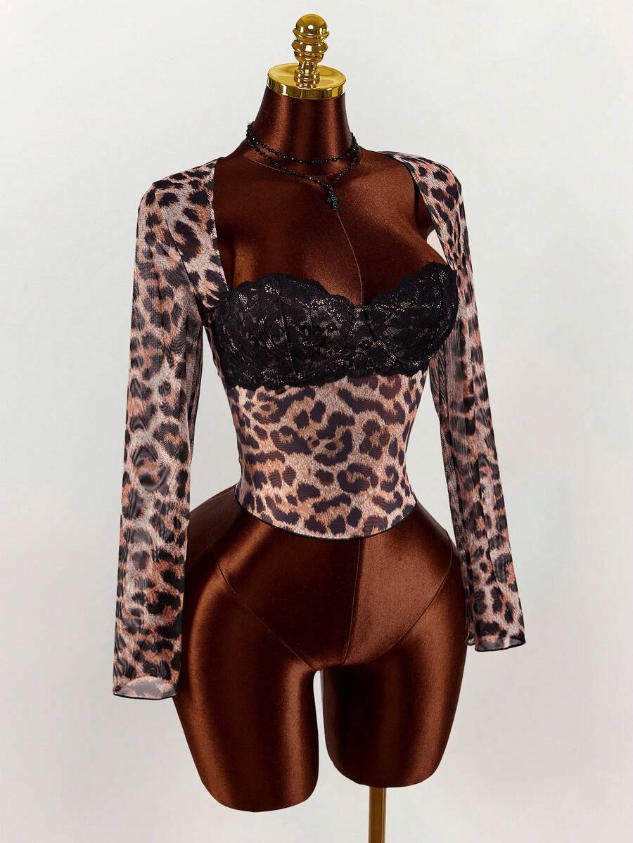 Wild Lace Leopard Long-Sleeve Top — SHEIN view 12