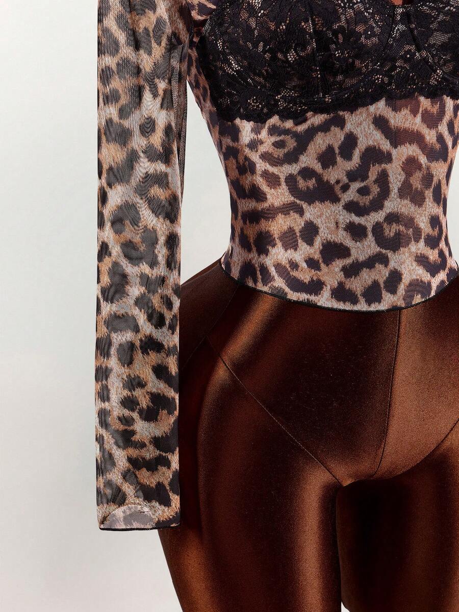 Wild Lace Leopard Long-Sleeve Top — SHEIN view 13