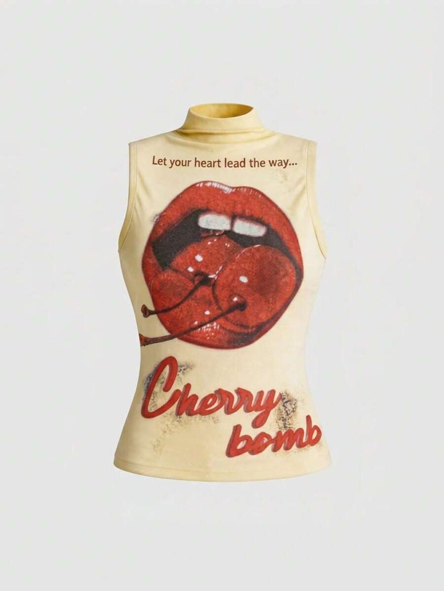 Yellow Lip Turtleneck Tank front view